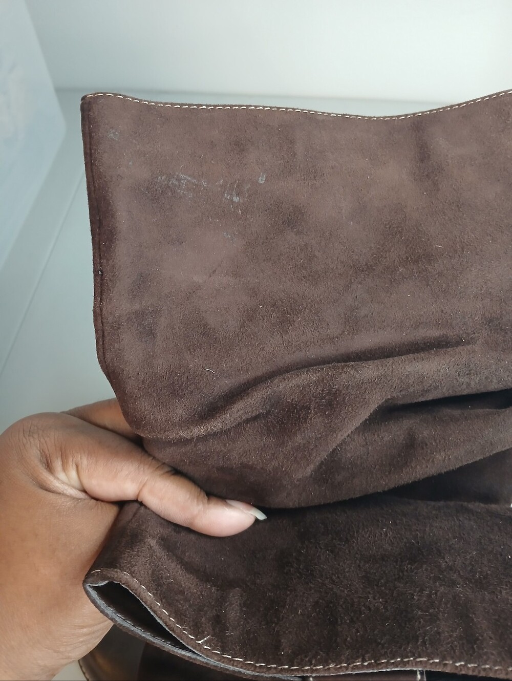 Chocolate Brown Suede & Leather Stacked Heel Mid Calf Boots 10M - Picture 12 of 12